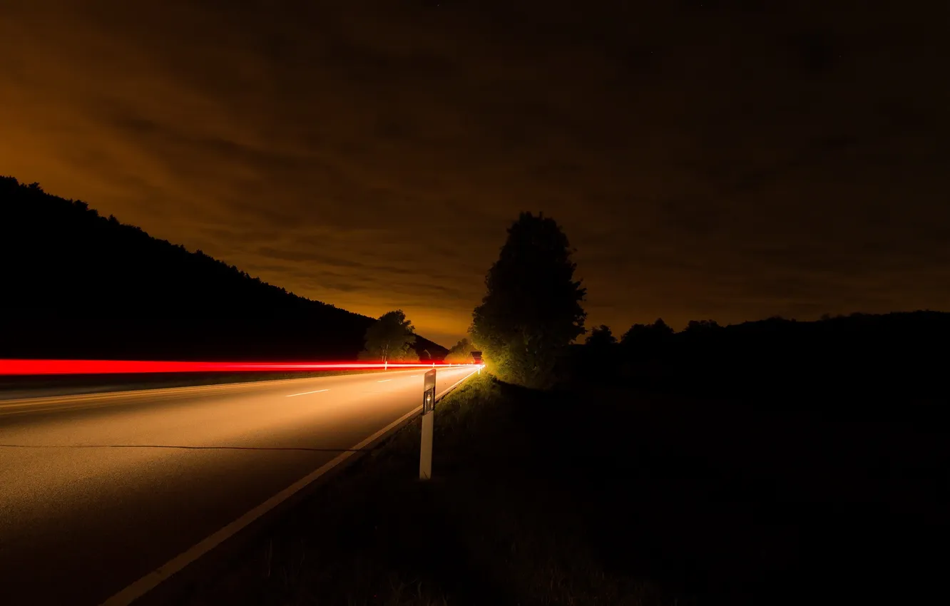 Фото обои дорога, ночь, огни