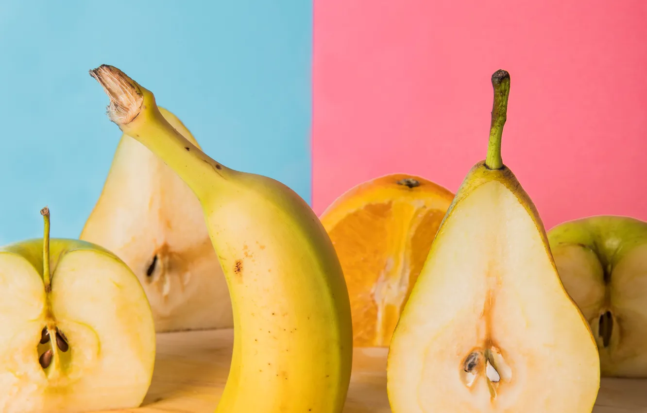 Фото обои яблоко, апельсин, груша, цитрус, фрукты, банан
