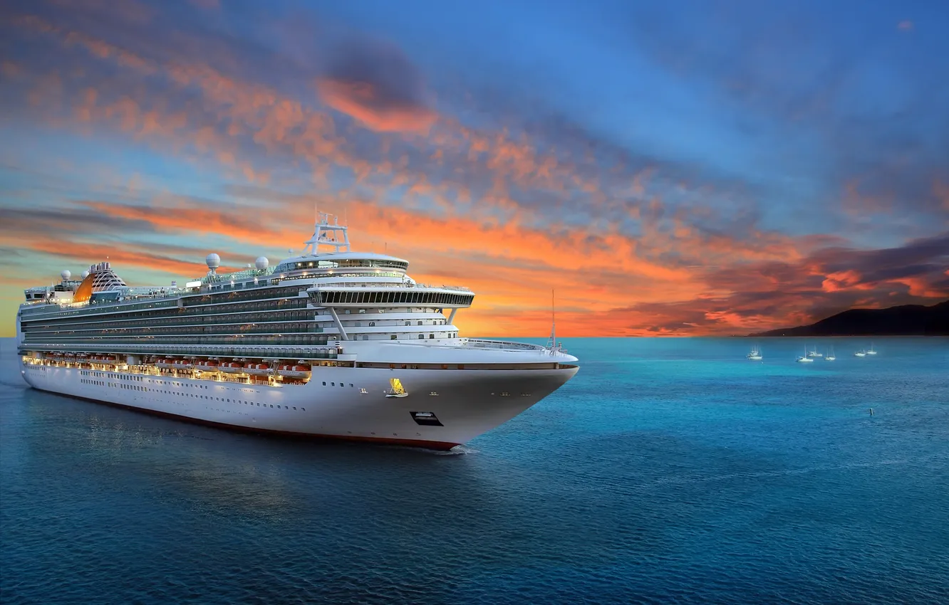 Фото обои summer, sky, sea, scenic, sunrise, ship, port, peaceful