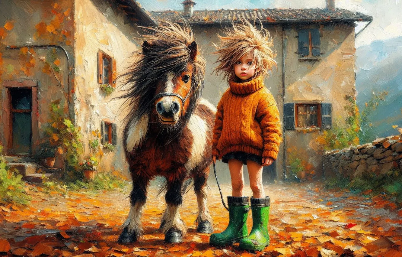 Фото обои осень, свет, дом, ветер, улица, листва, дома, грива