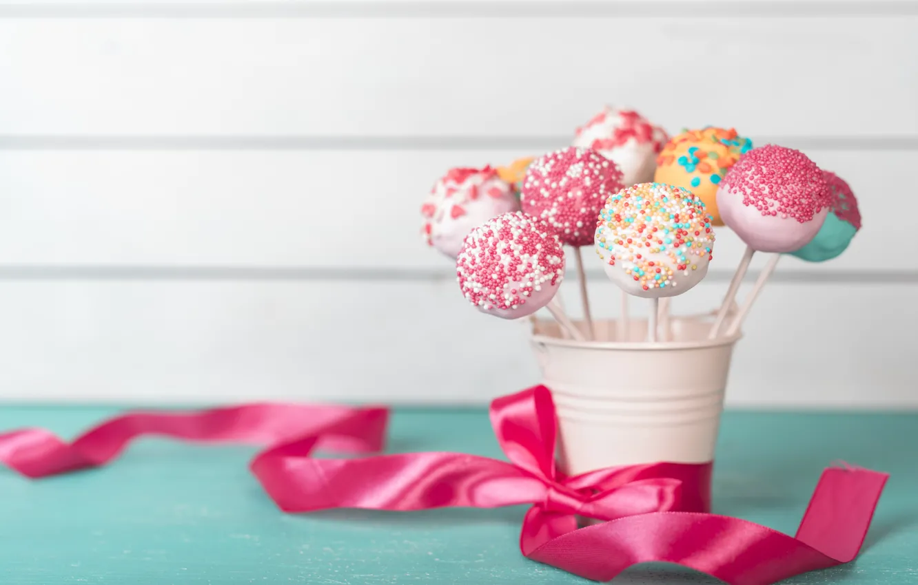 Фото обои конфеты, лента, Colorful, ведерко, Cake, Lollipop