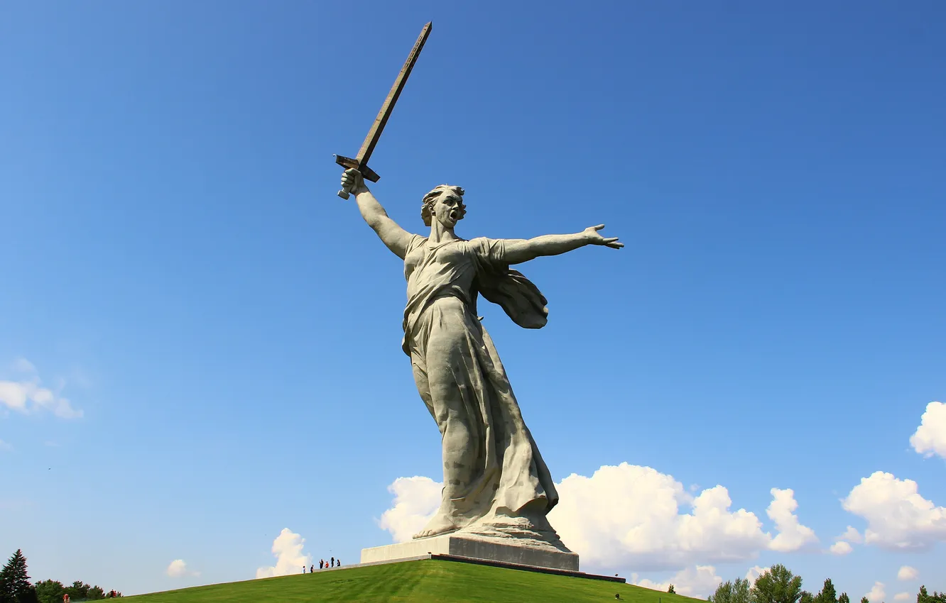 Фото обои Скульптура, Память, Волгоград, Volgograd, Мамаев курган, Mamayev Kurgan, Родина-мать зовет, The Motherland Calls