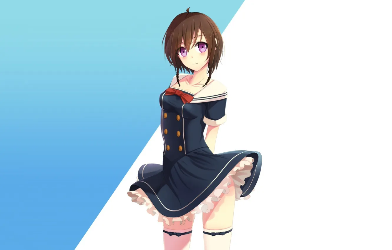 Фото обои Anime, purple eyes, brunette, anime girls, original characters