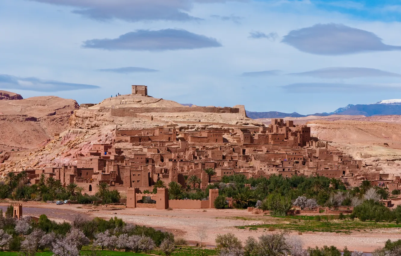 Фото обои пейзаж, горы, природа, город, дома, wallpaper, африка, Марокко