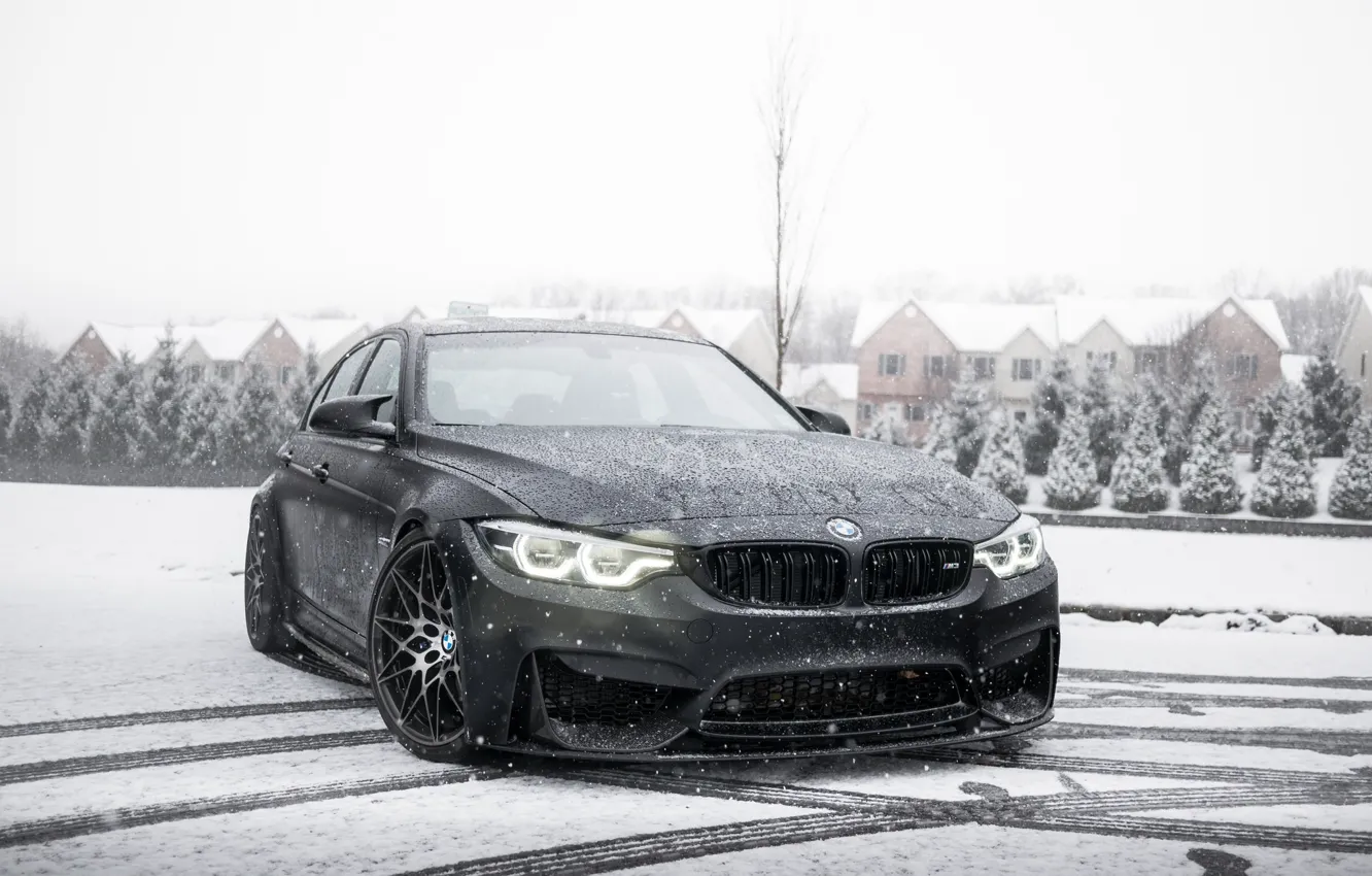 Фото обои BMW, Light, Winter, Black, Snow, F80, Sight, LED