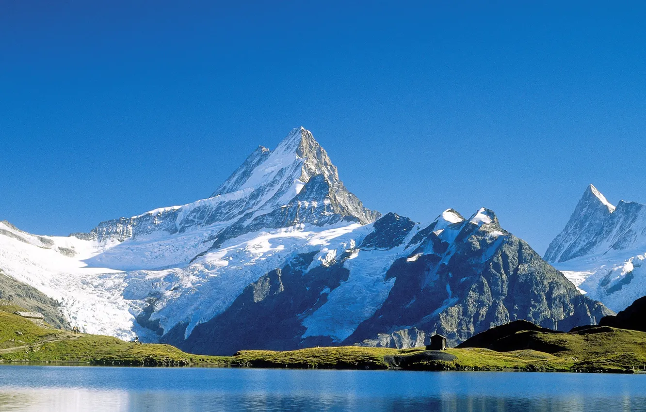 Фото обои небо, вода, снег, горы, озеро, обои