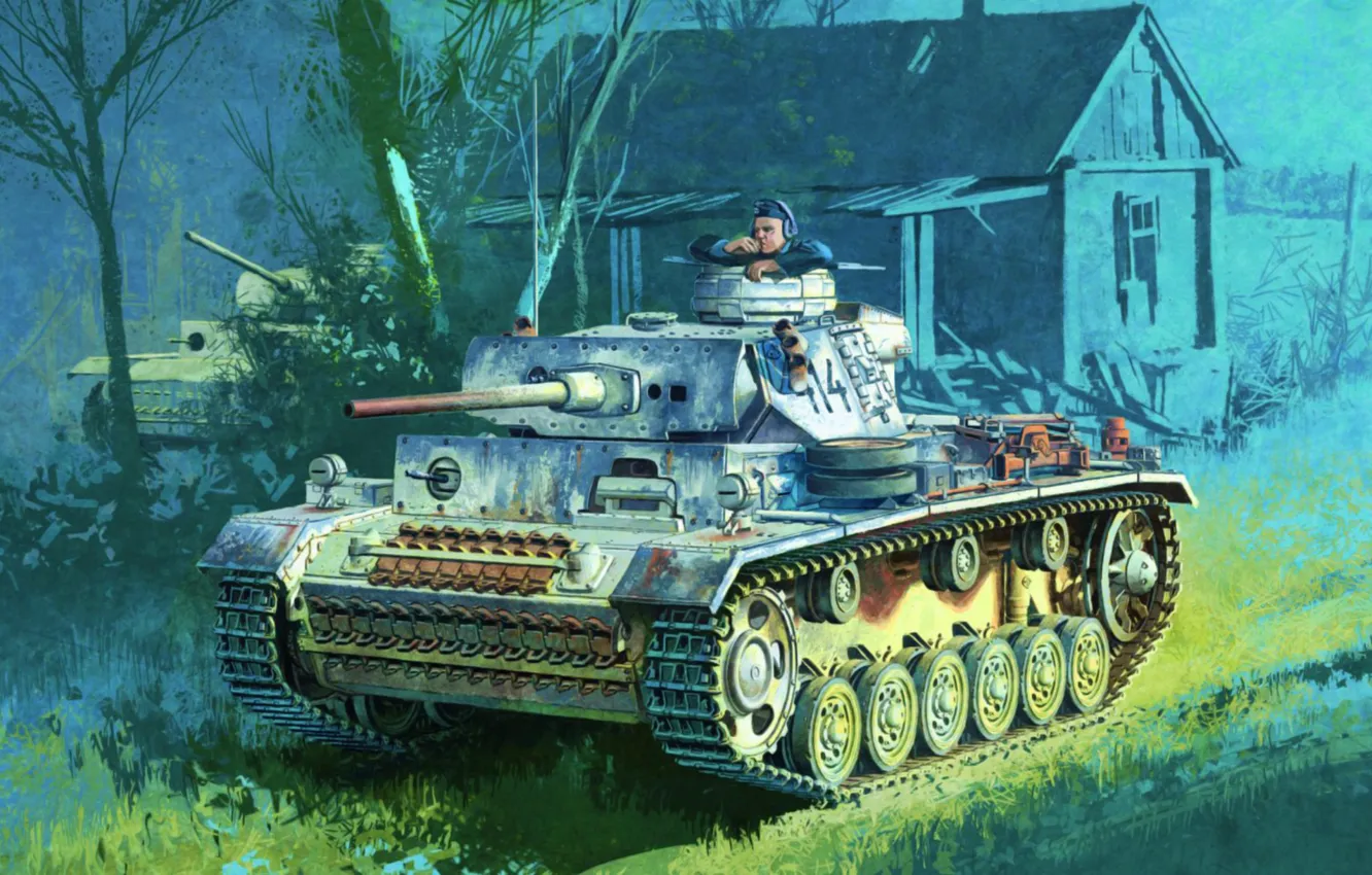 Фото обои war, art, painting, tank, ww2, Panzer III, pz kpfw iii ausf m