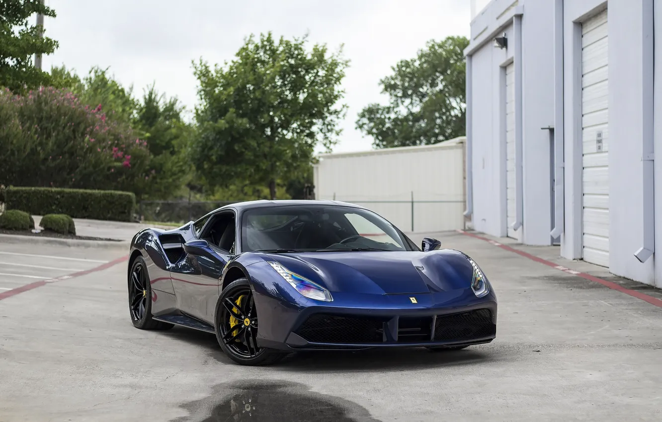 Фото обои Dark, Ferrari, Blue, 488