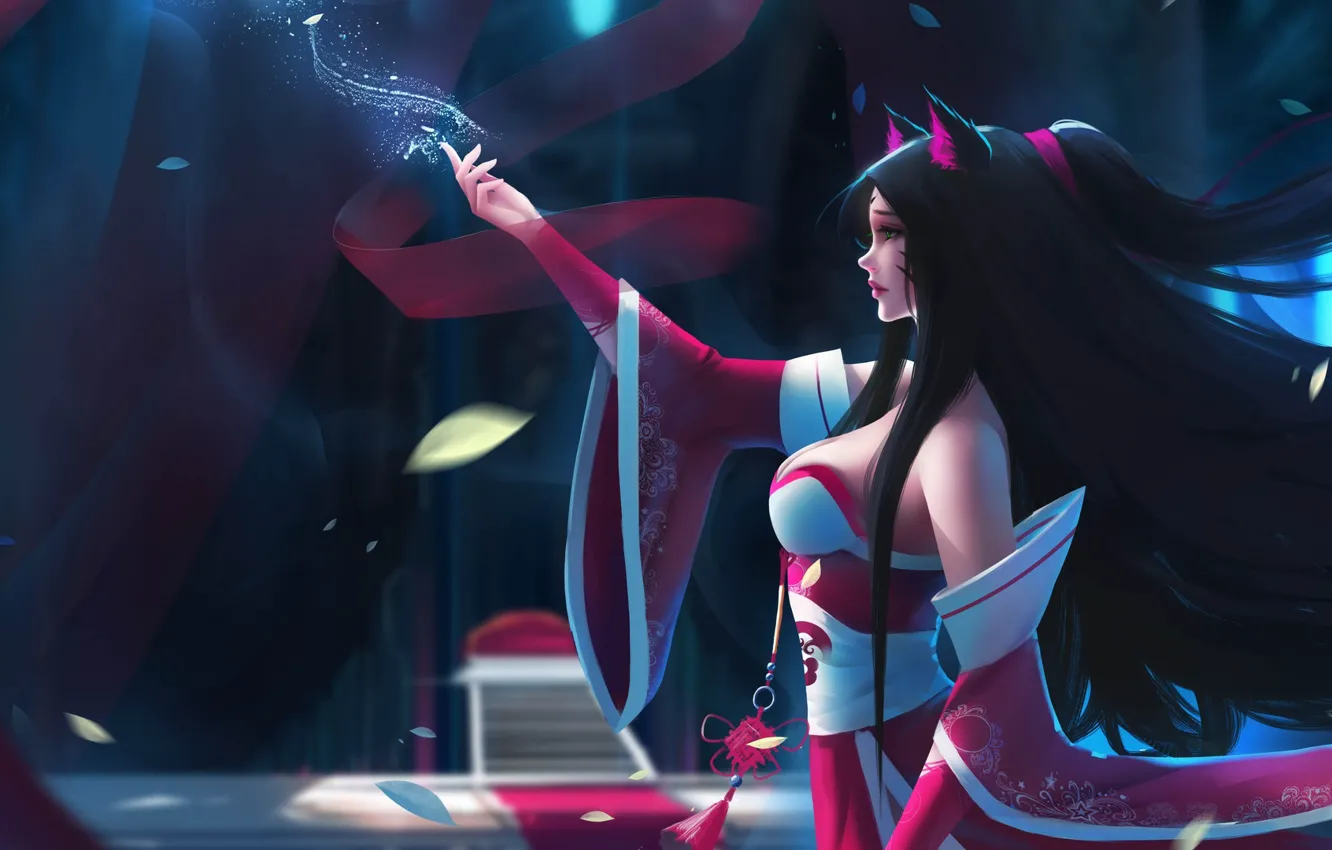 Фото обои магия, печаль, жест, League of Legends, fan art, ahri, Лига Легенд, ЛОЛ