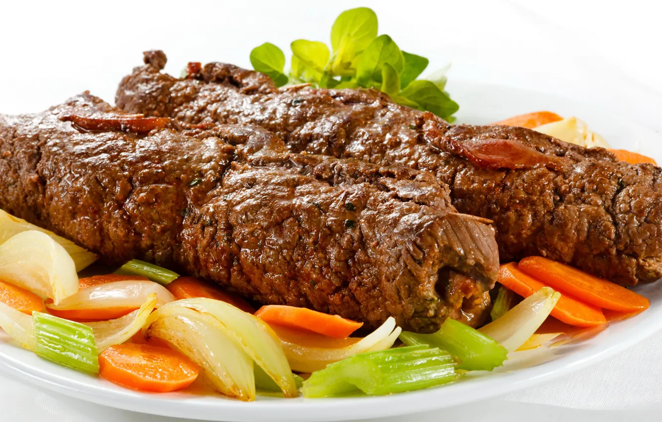 Фото обои лук, мясо, овощи, морковь, meat, vegetables