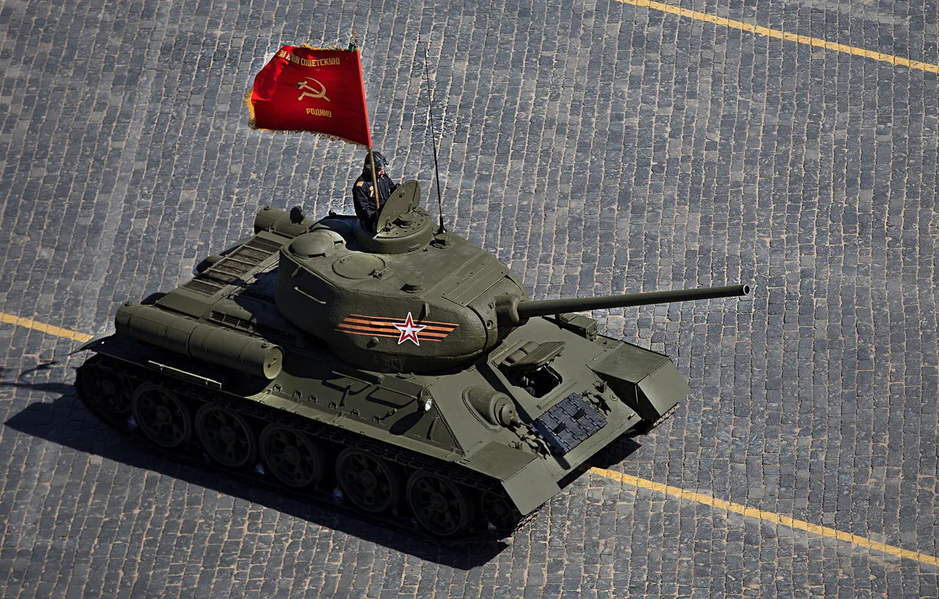 Фото обои праздник, день победы, танк, парад, красная площадь, советский, средний, Т-34-85