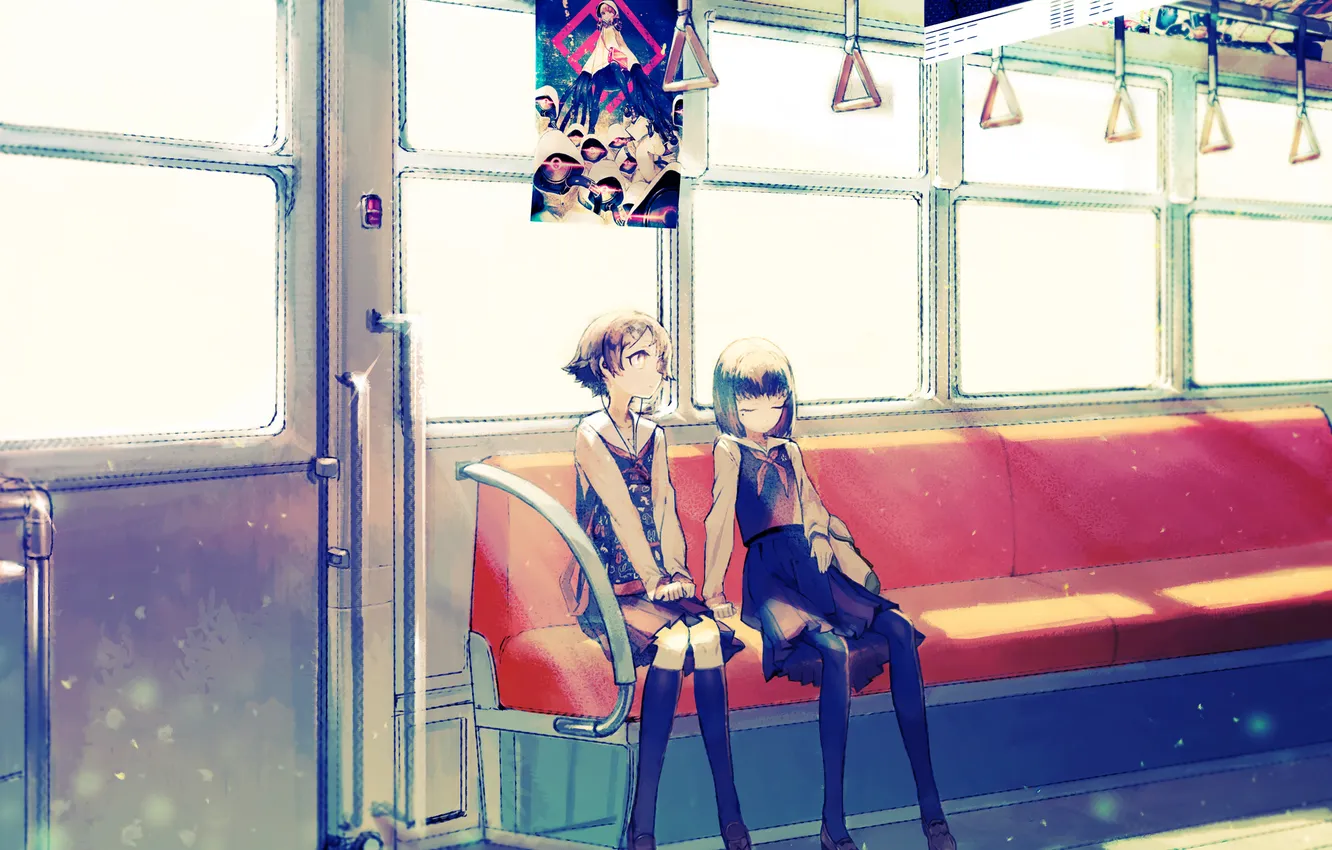 Фото обои девушки, поезд, аниме, плакат, арт, вагон, asgr