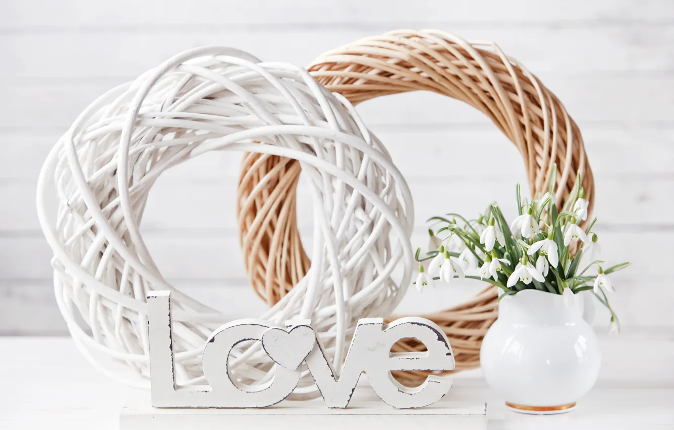 Фото обои цветы, Love, букет, подснежники, ваза, композиция, Ellygri