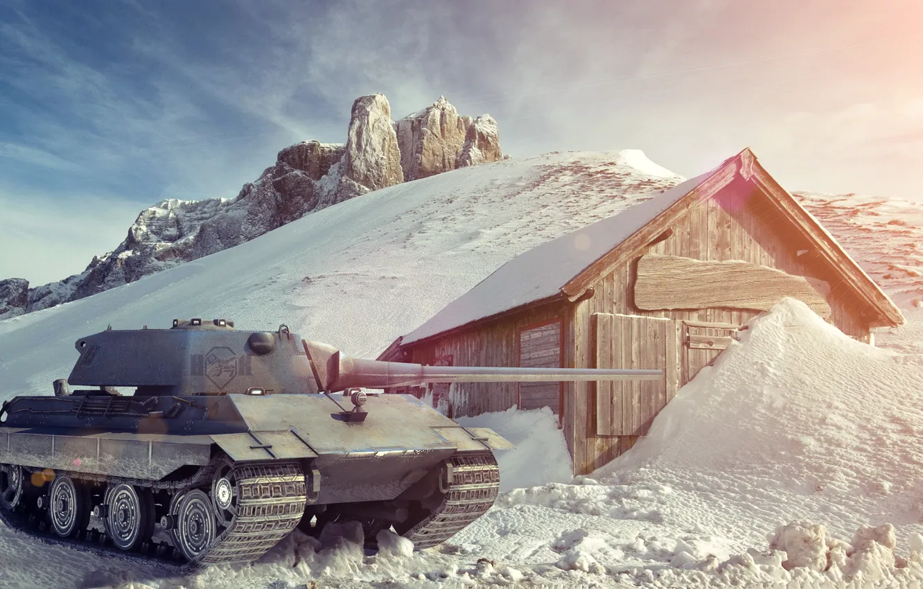 Фото обои зима, снег, Германия, арт, танк, танки, WoT, World of Tanks