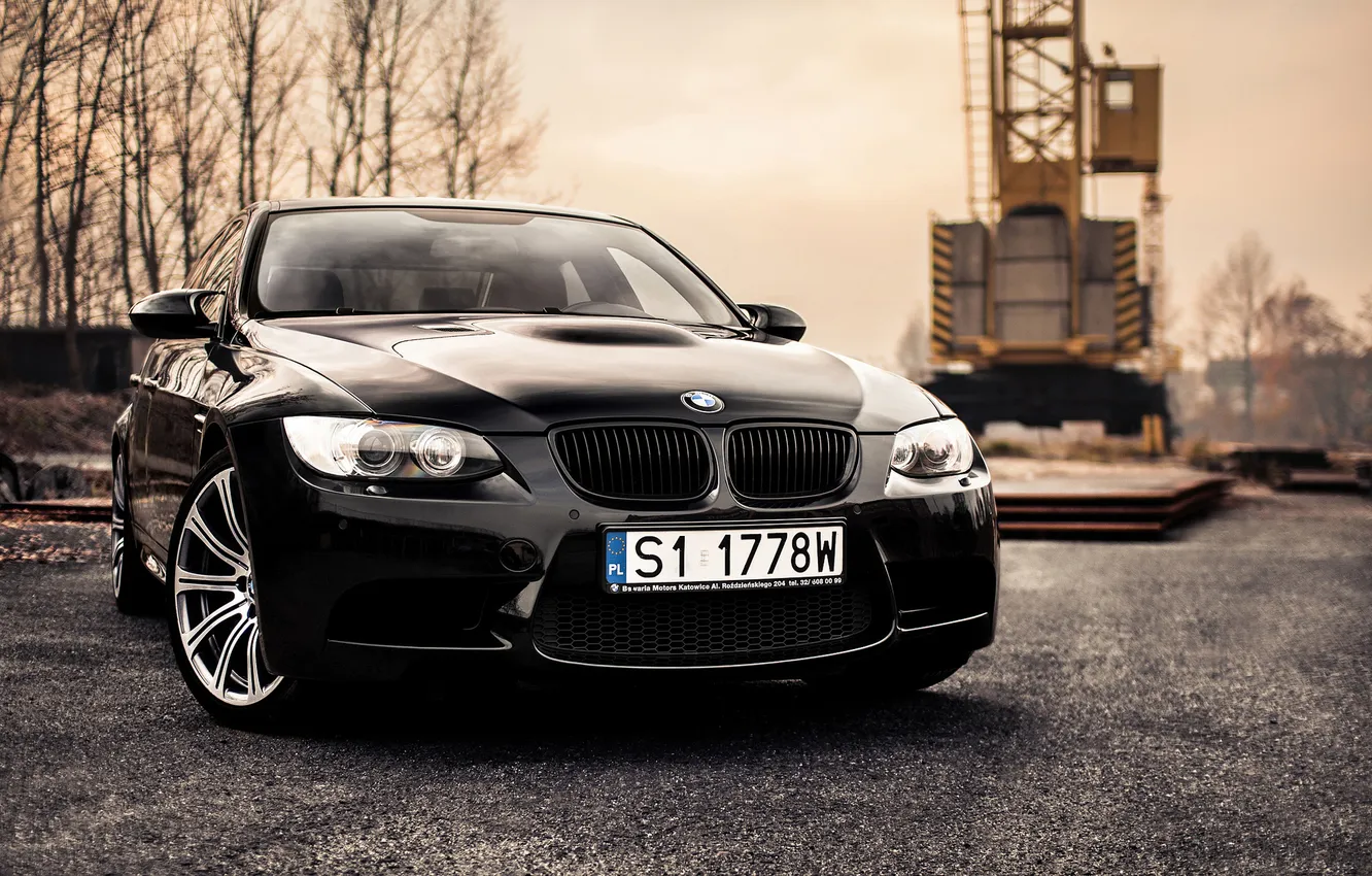 Фото обои бмв, кран, BMW, черная, перед, black, E92