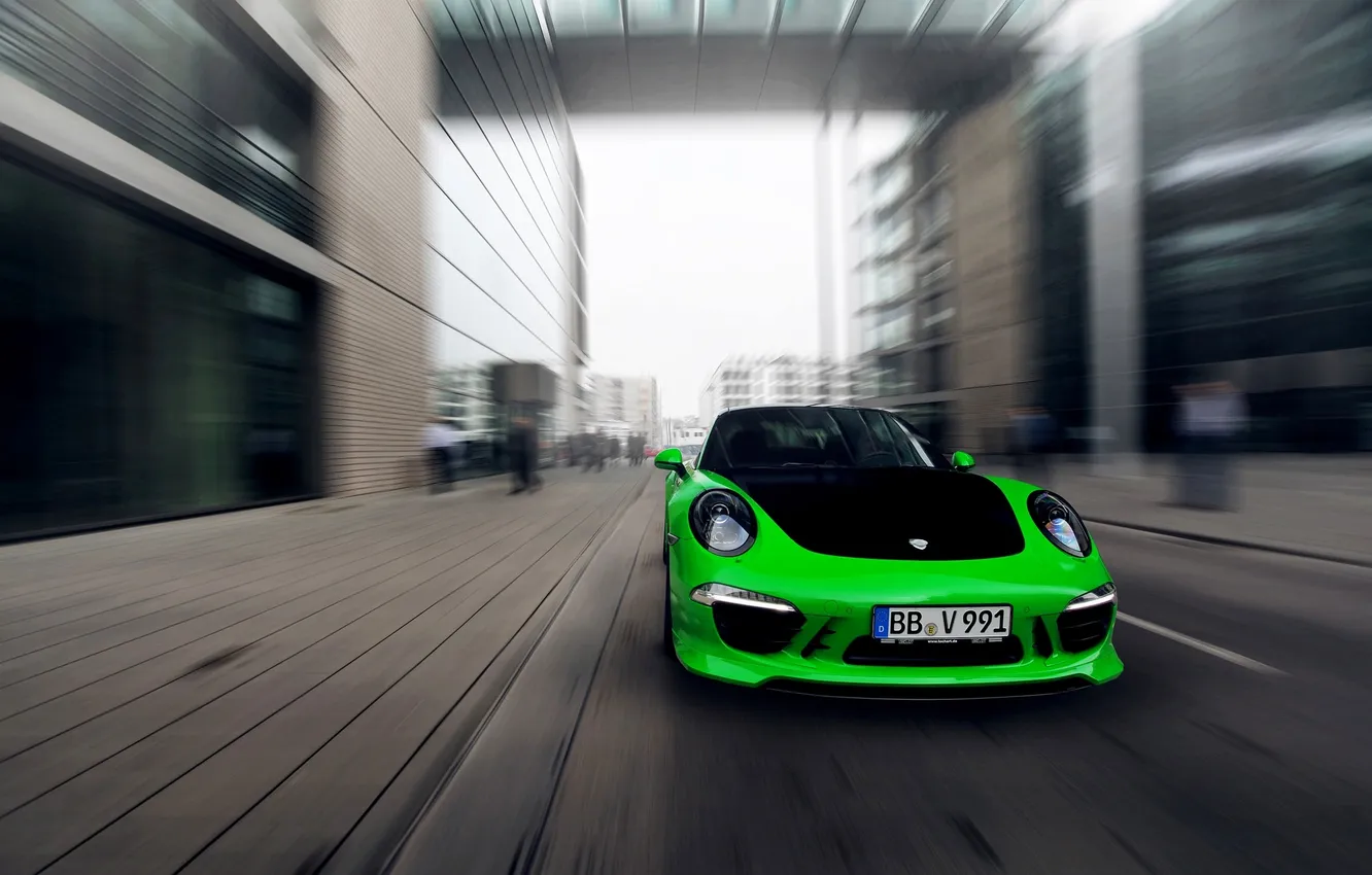 Фото обои 911, Porsche, Зеленый, Машина, Скорость, Порше, Carrera, techart