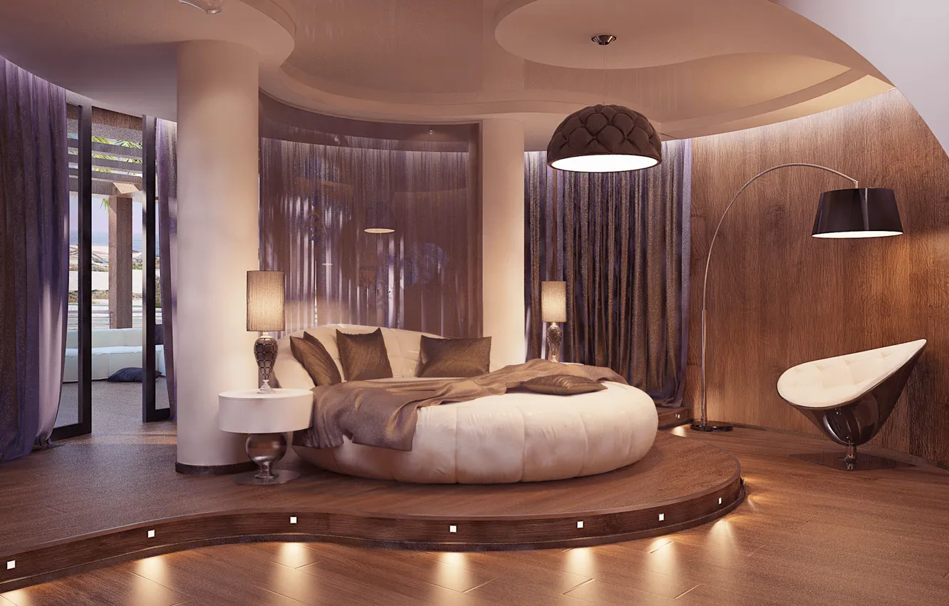 Дизайн интерьера спальни с круглой кроватью
