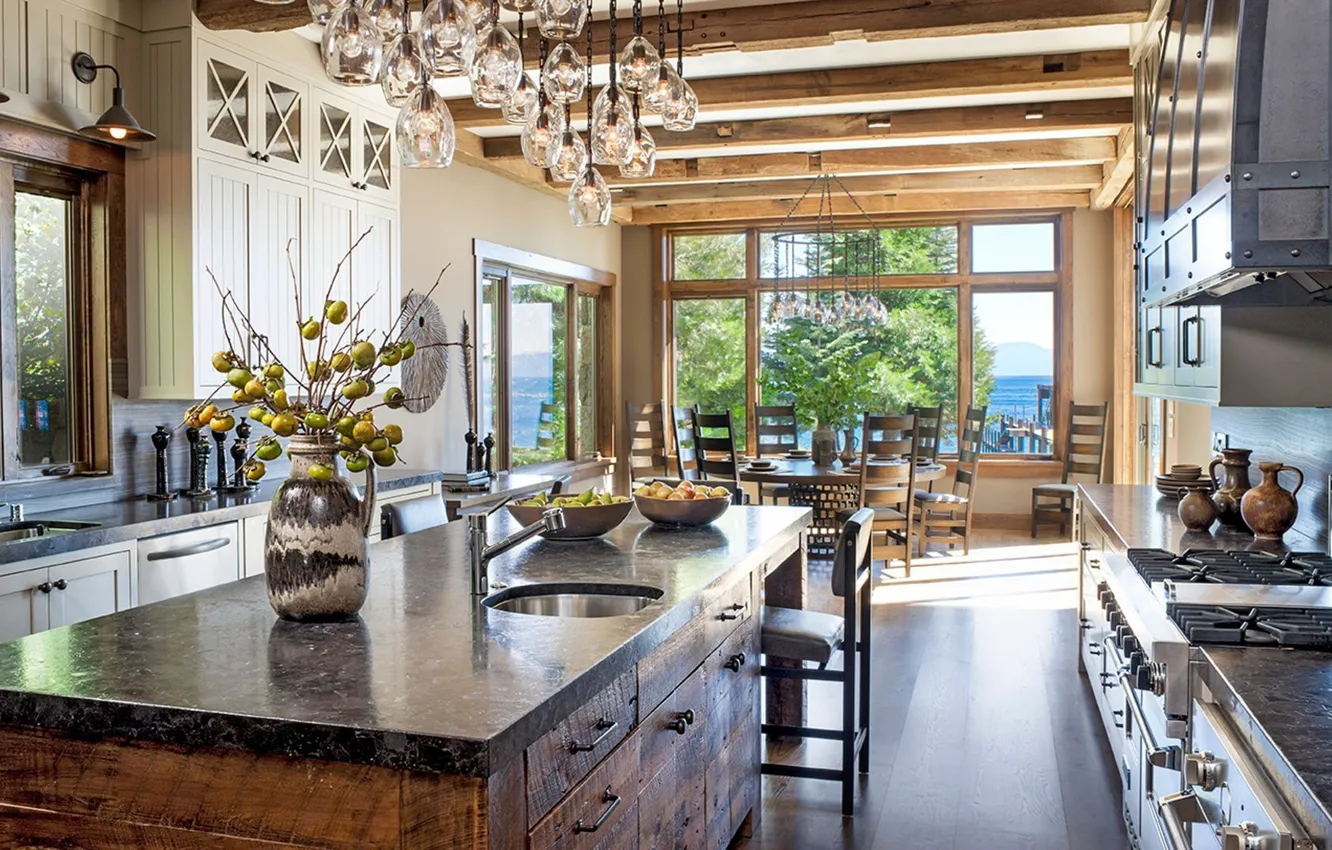 Фото обои дизайн, стиль, вилла, интерьер, Калифорния, кухня, столовая, Lake Tahoe