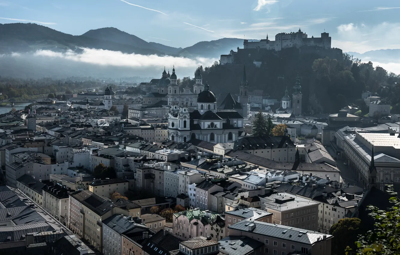 Фото обои город, утро, Salzburg