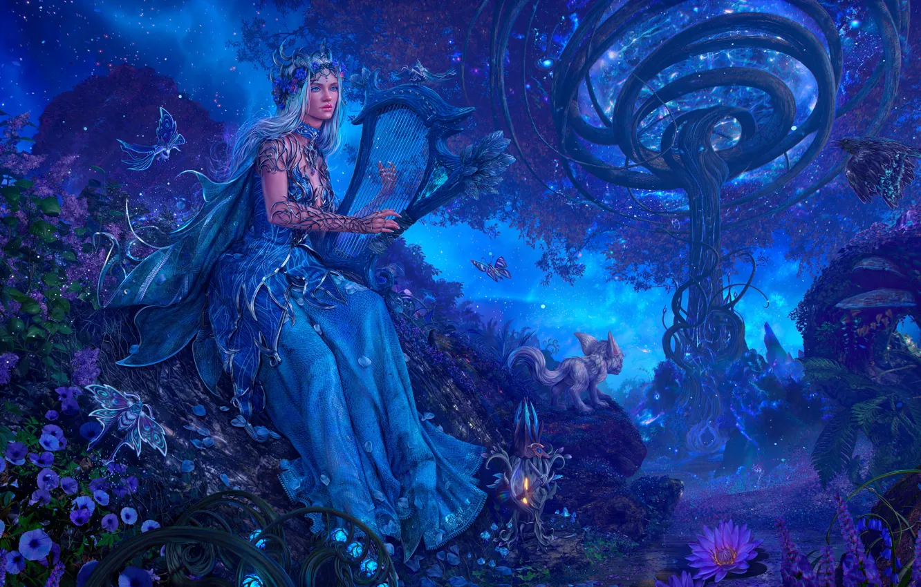 Фото обои звезды, бабочки, цветы, магия, планеты, растения, Warcraft, magic