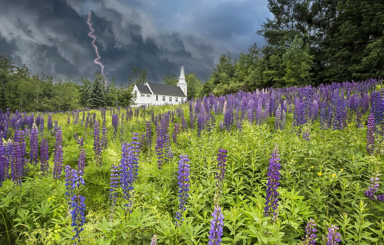 Фото обои lightning, church, Sugar Hill, Purple Rain