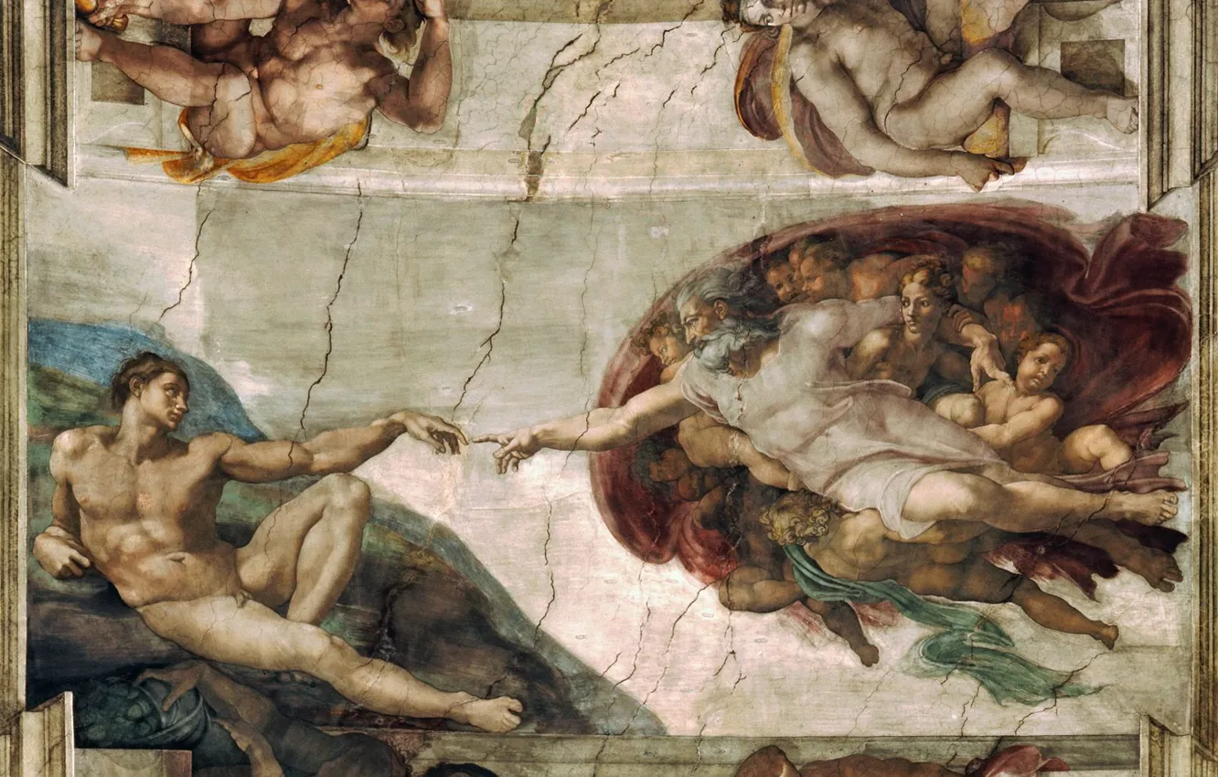 Фото обои Микеланджело, Michelangelo, Сотворение Адама, Creation of Adam