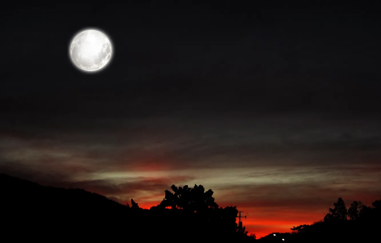 Фото обои moon, night, sunset In mountains