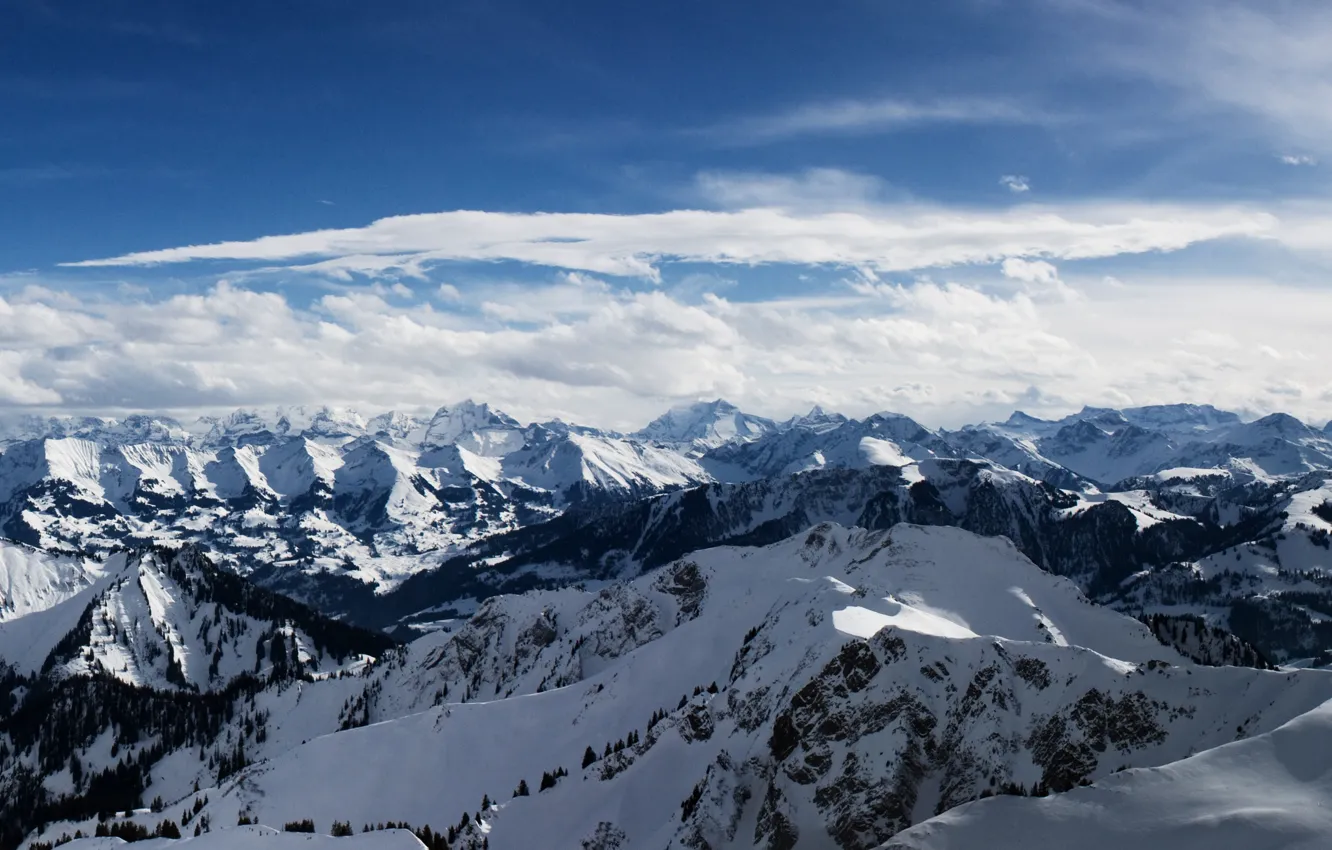 Фото обои небо, снег, горы, Альпы