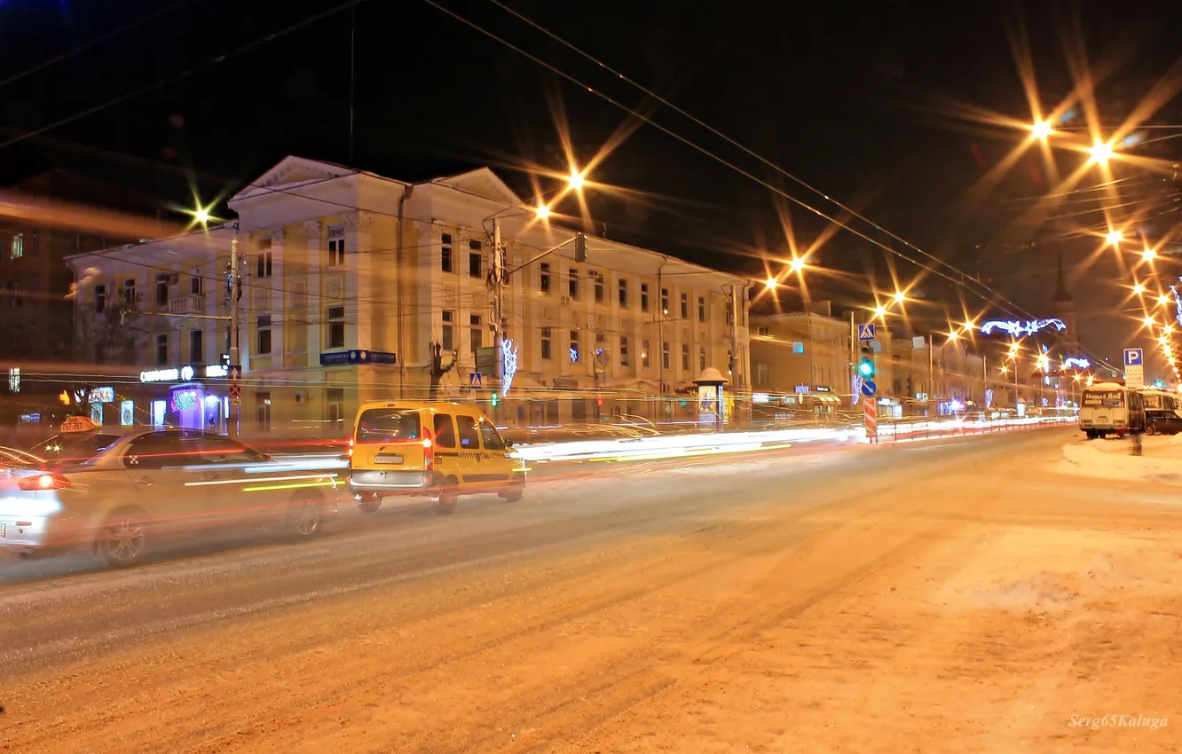 Фото обои машины, город, вечер, фонари, Россия, Russia, Калуга, Kaluga