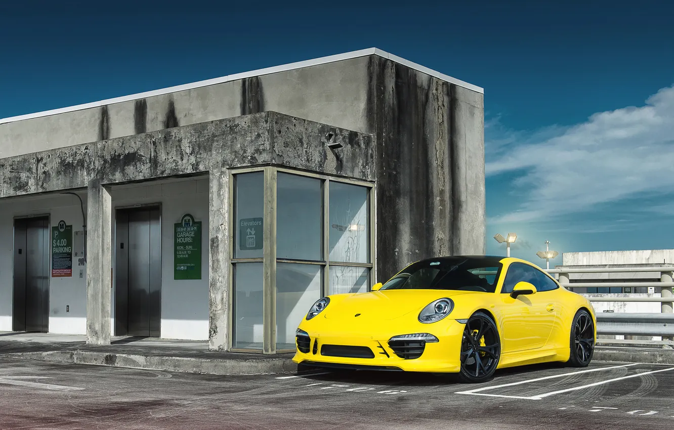 Фото обои Желтый, Porsche, Порше, GT3