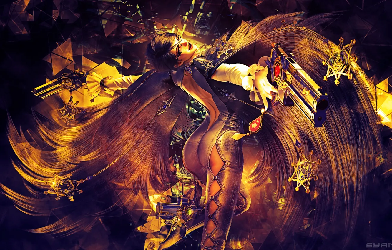 Фото обои abstract, guns, girl, video game, PlayStation 3, Platinum Games, Bayonetta 2
