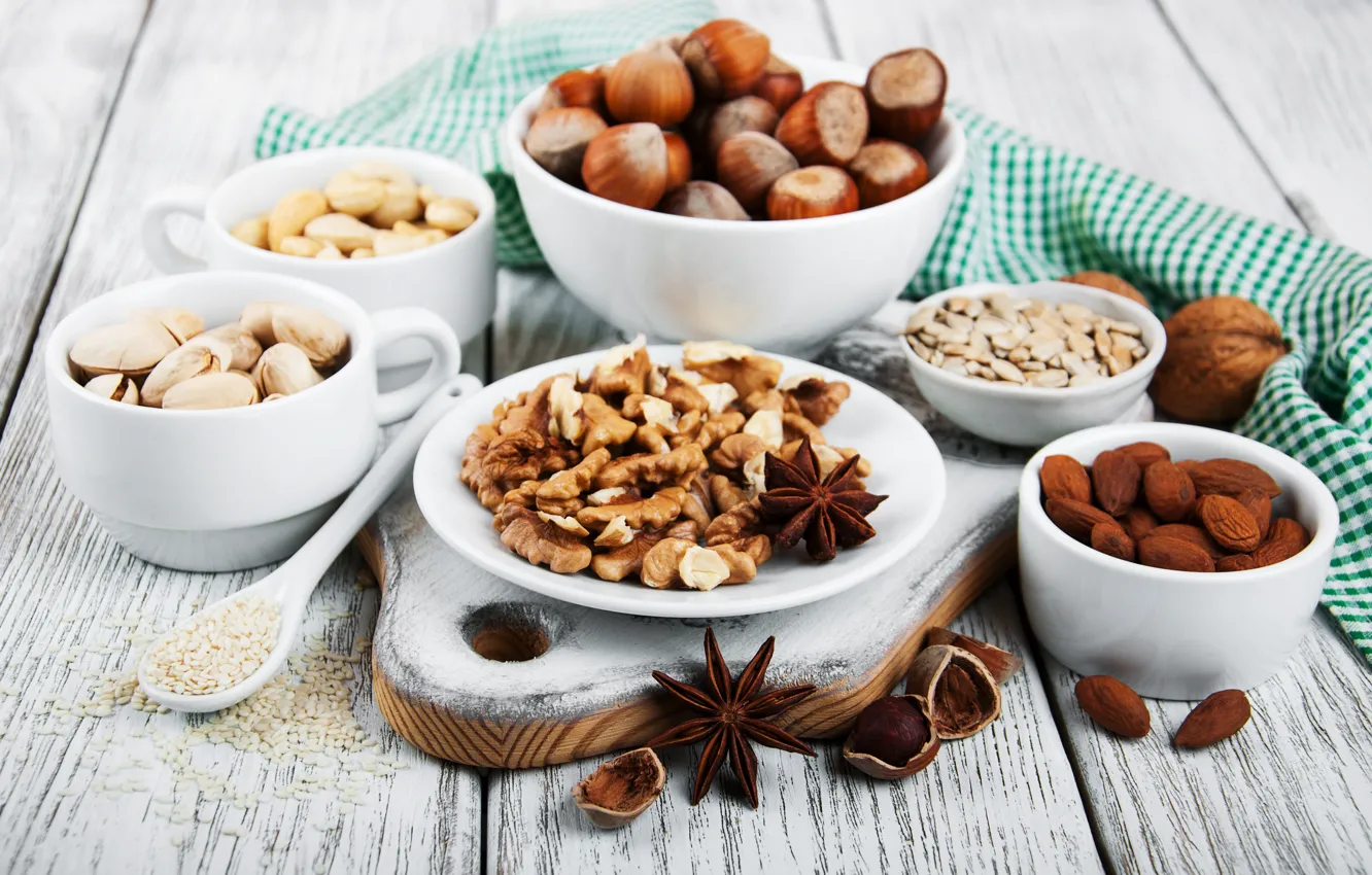 Фото обои орехи, миндаль, фундук, арахис, грецкие, Olena Rudo