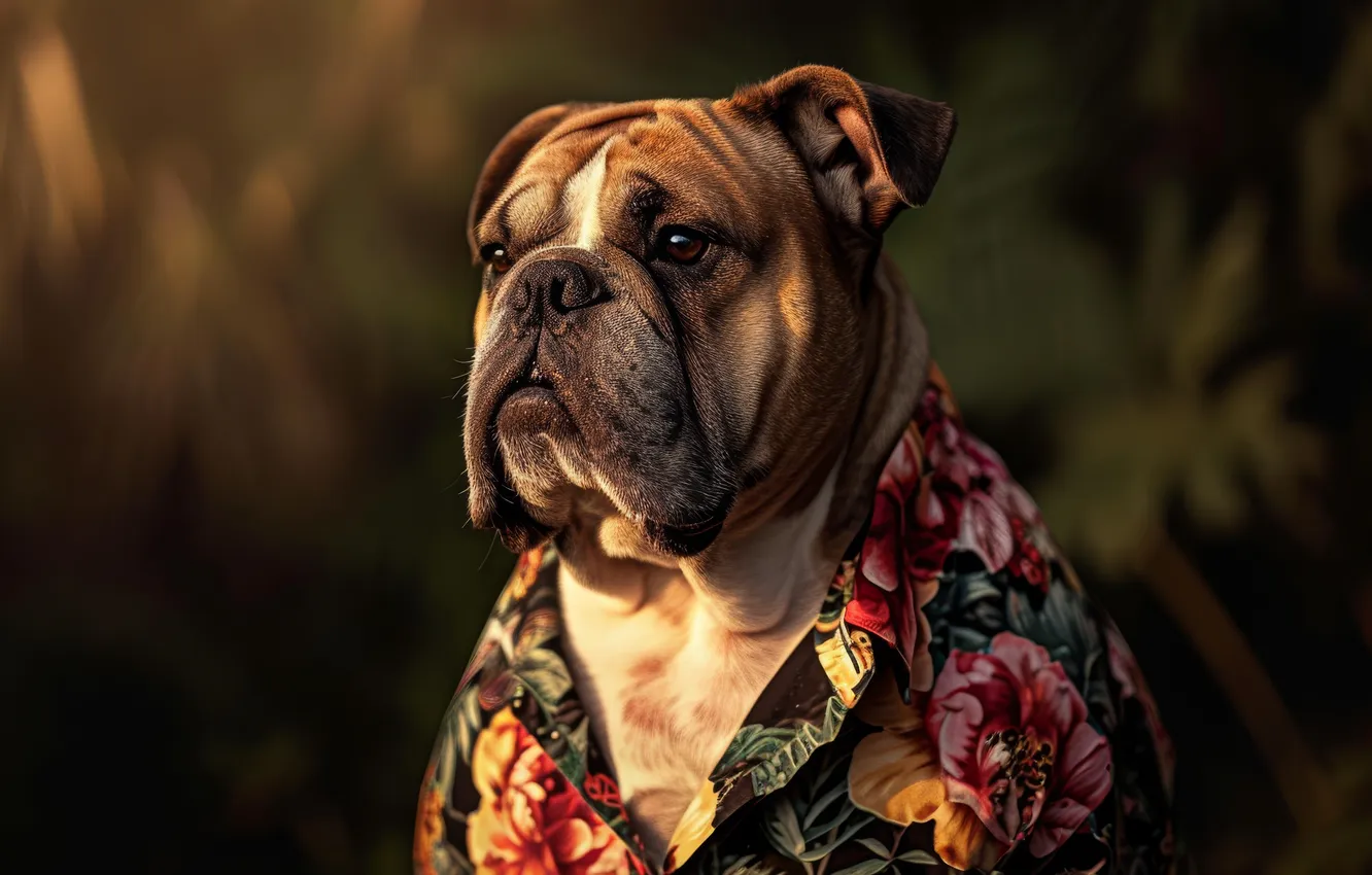 Фото обои взгляд, темный фон, портрет, собака, бульдог, рубашка, мордашка, французский бульдог