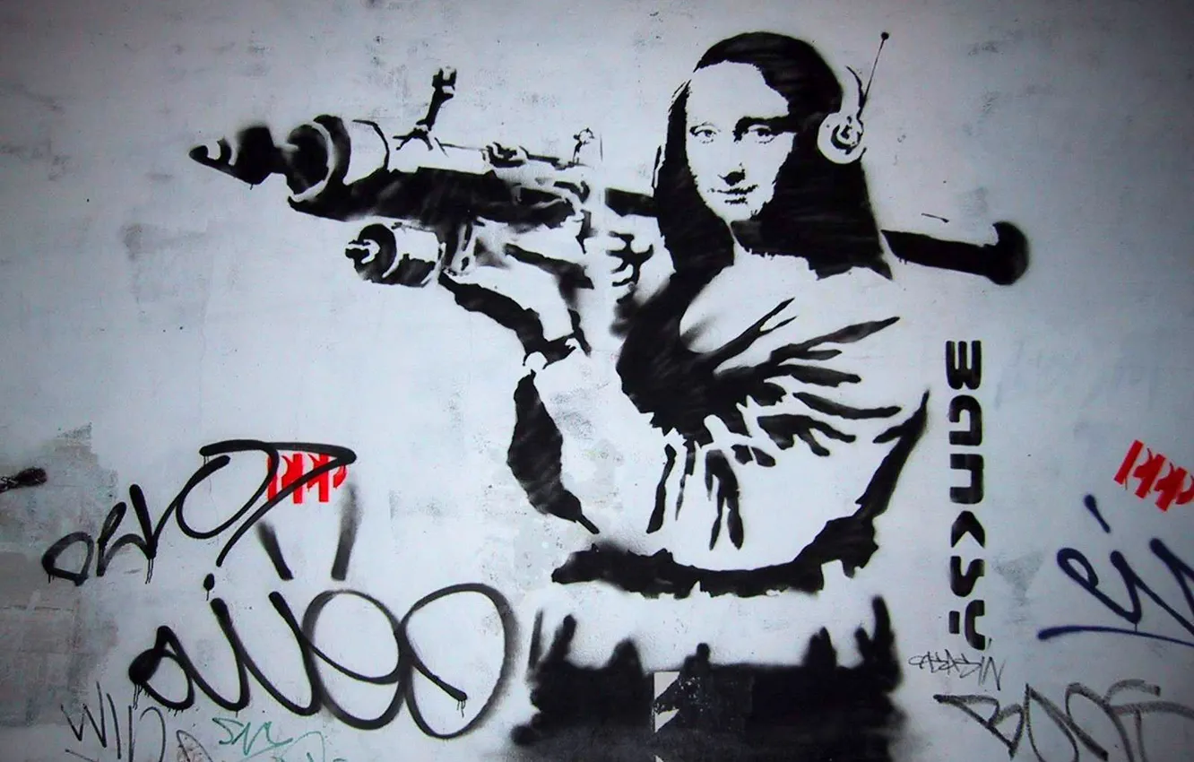 Фото обои граффити, гранатомёт, Мона Лиза