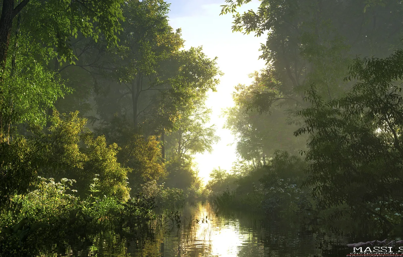 Фото обои природа, река, растительность, берега, side arm