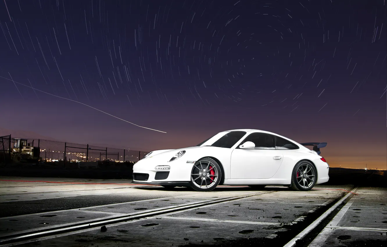 Фото обои белый, небо, звёзды, 911, Porsche, порш, white, front