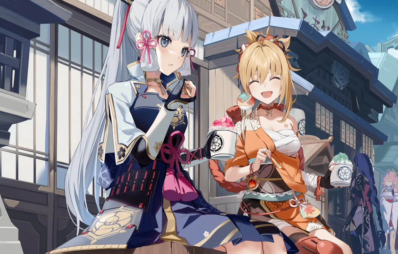 Фото обои yoimiya, raiden shogun, genshi impact, yaemiko, kamisato
