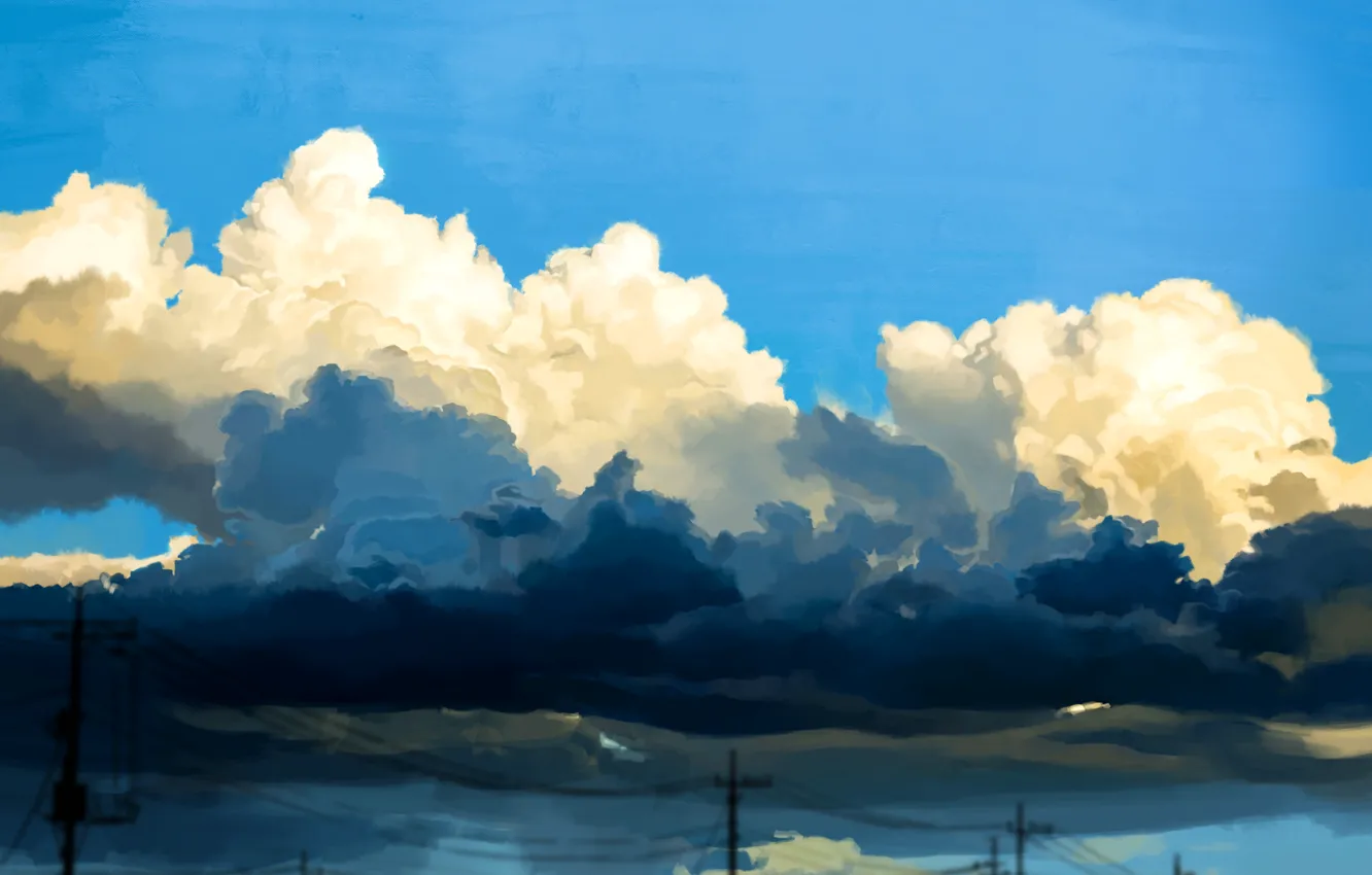 Фото обои небо, облака, лэп