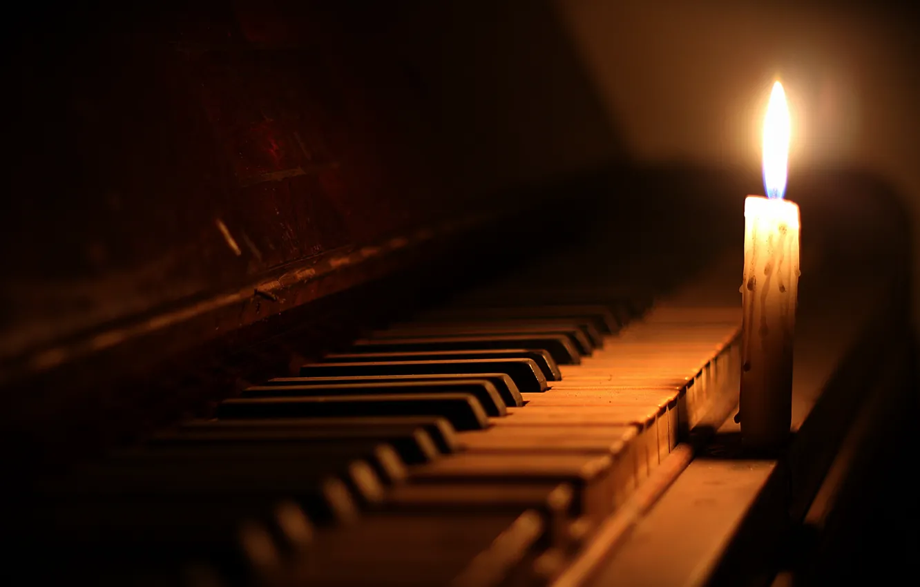 Фото обои музыка, свеча, пианино