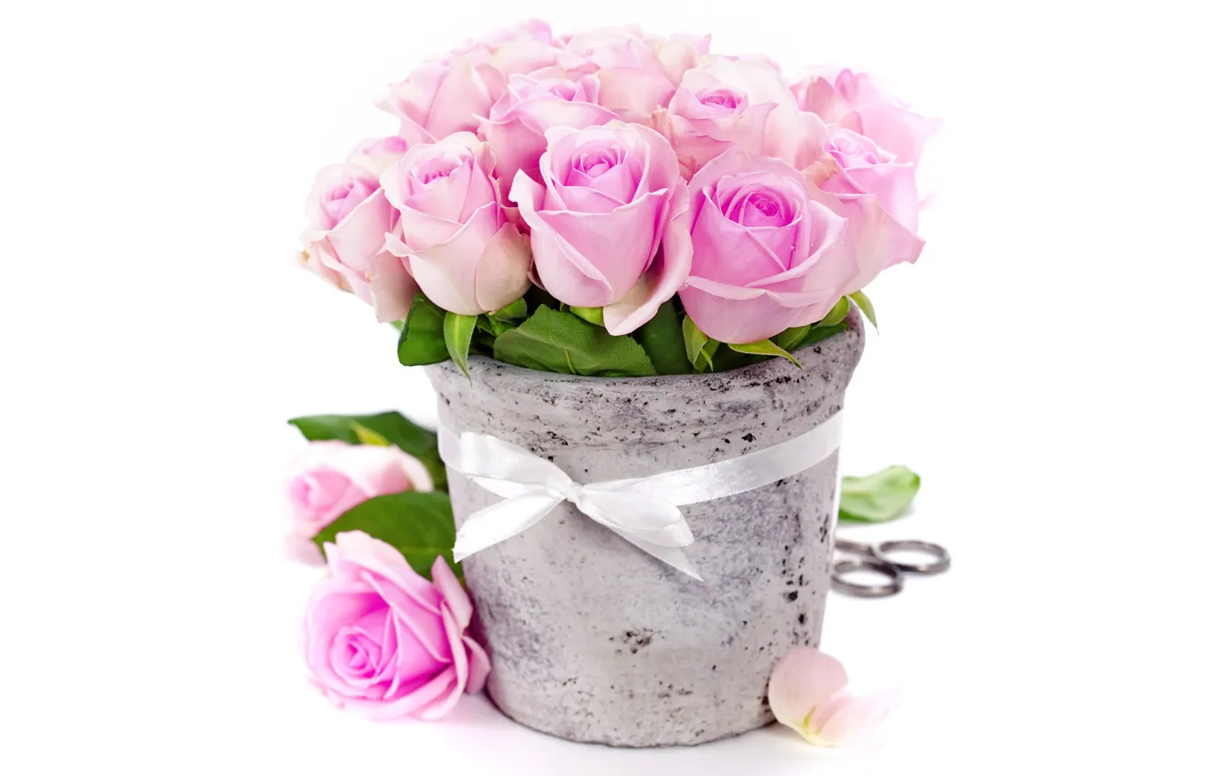 Фото обои цветы, розы, букет, ваза, pink, romantic, bouquet, roses