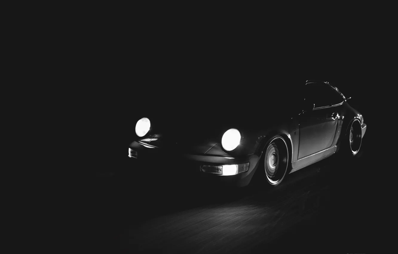 Фото обои 911, Porsche, Скорость, Свет фар, Carrera 2, (964), Габариты, Во Мгле