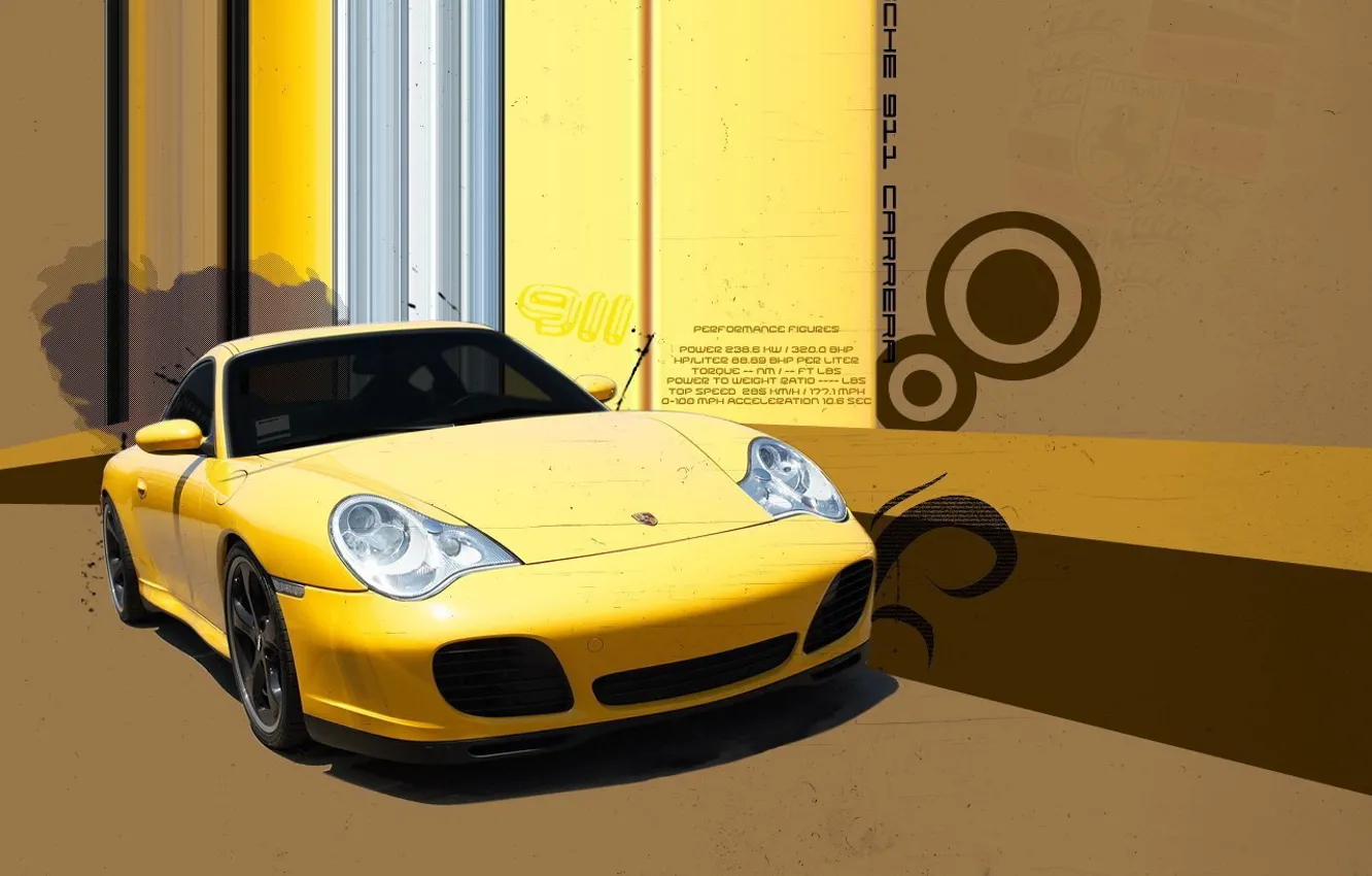 Фото обои желтый, обработка, Porsche