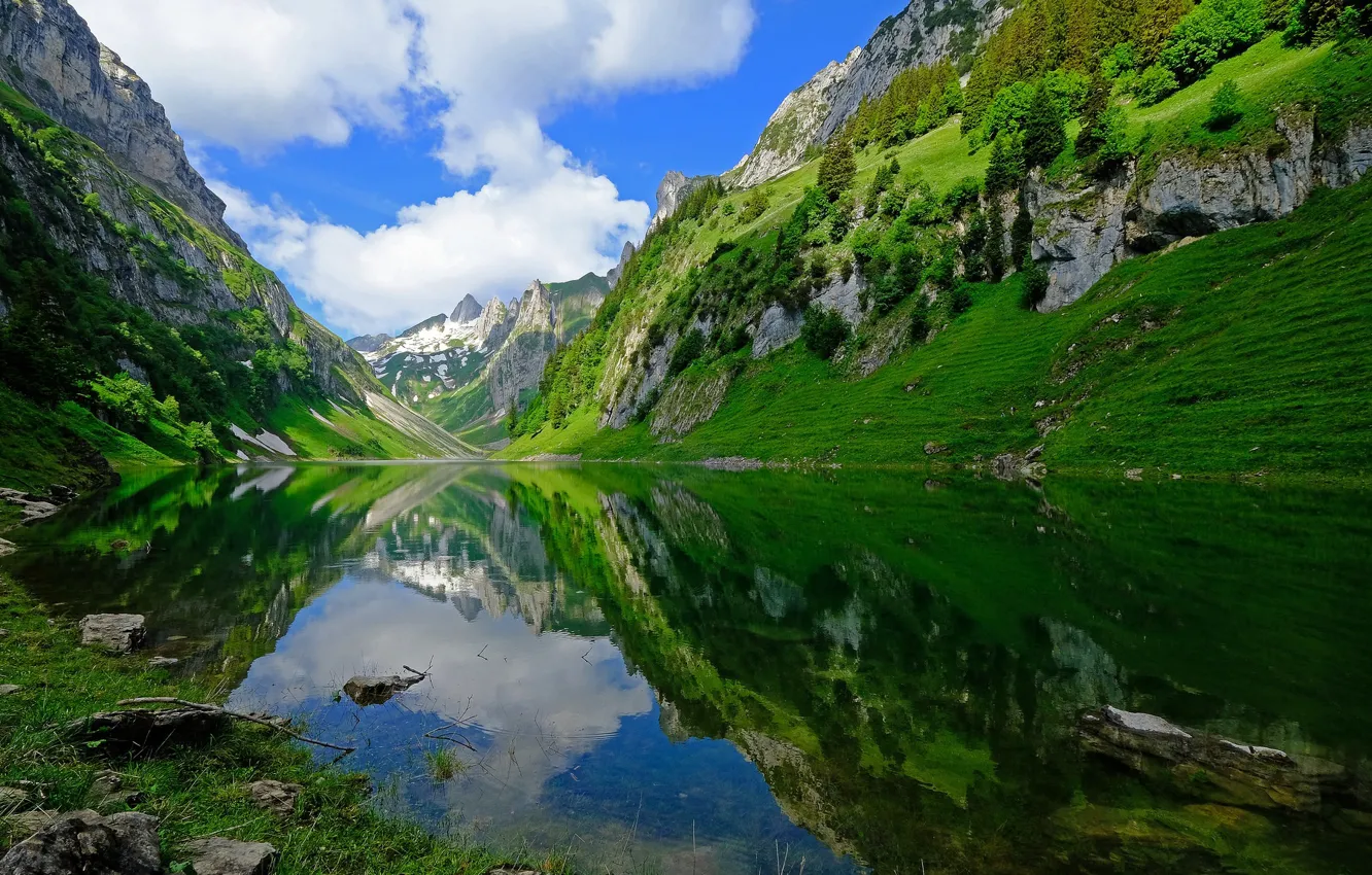Фото обои горы, озеро, Швейцария, Switzerland