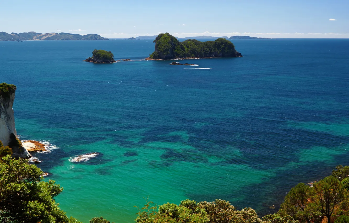 Фото обои море, острова, горы, океан, Новая Зеландия, Cathedral, Cove.