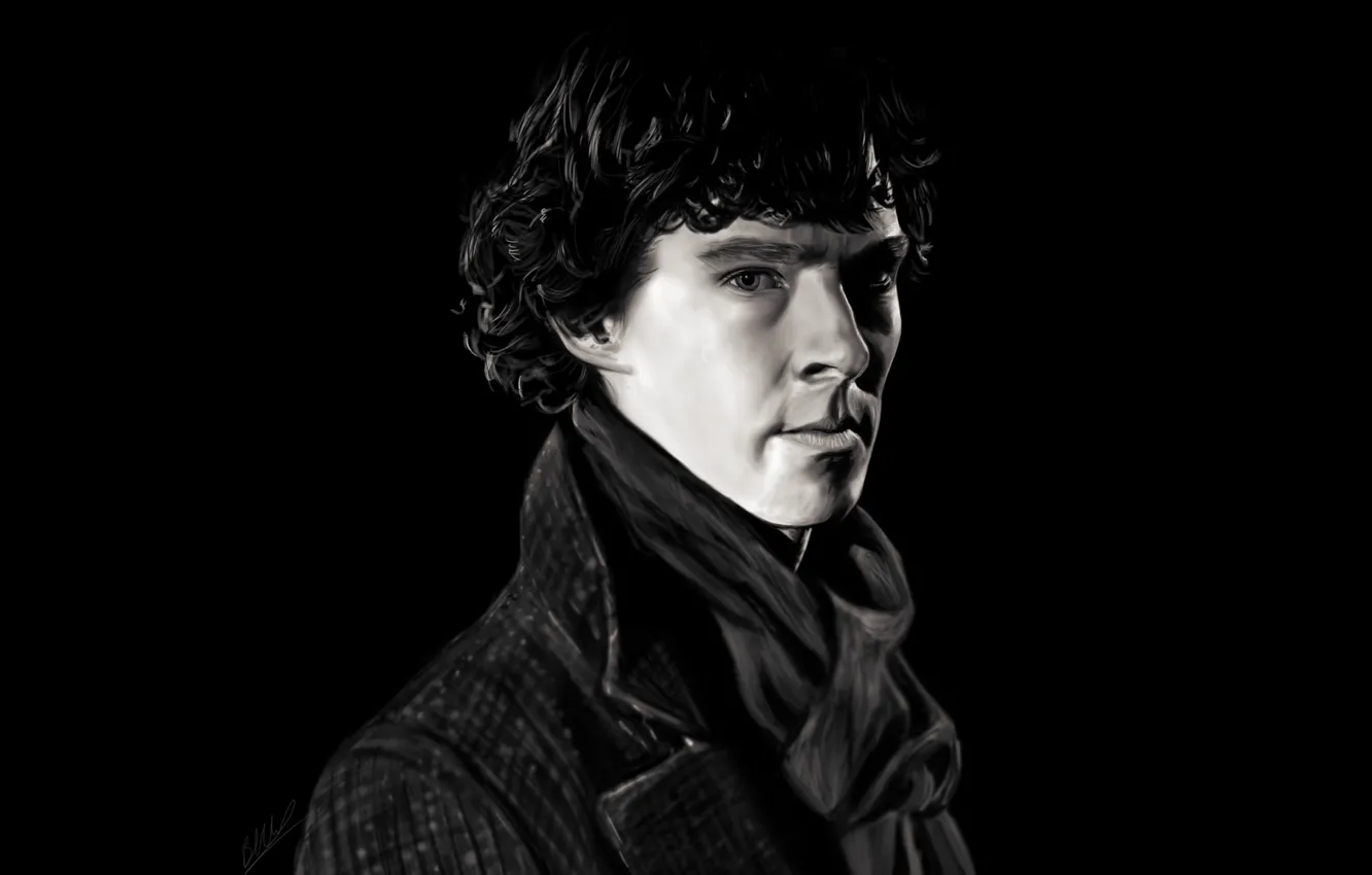 Фото обои взгляд, чёрный фон, Sherlock, Sherlock BBC, Sherlock Holmes, Sherlock (сериал), by beth193