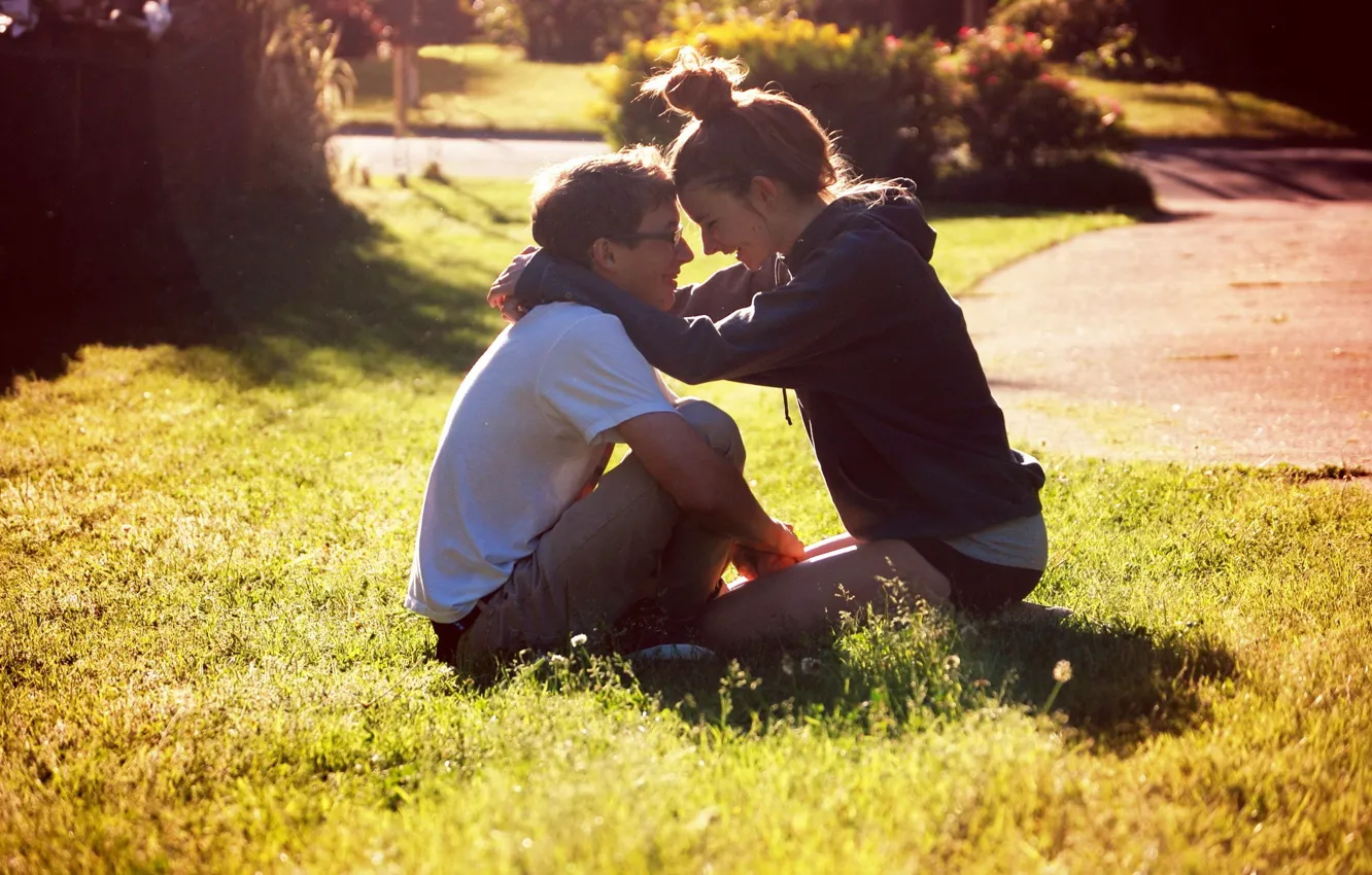 Фото обои grass, lovers, boy and girl, in love