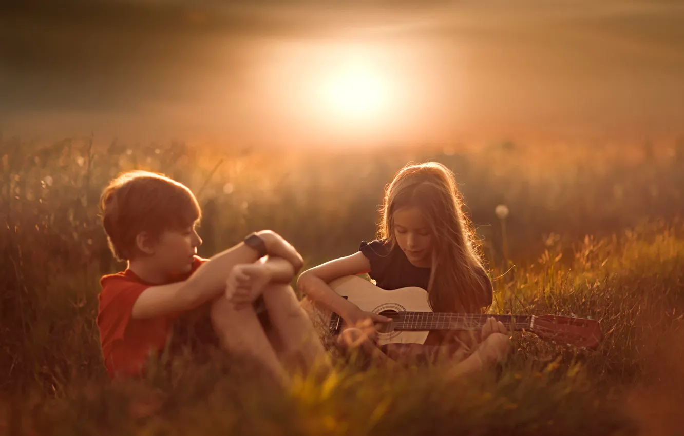 Фото обои романтика, гитара, мальчик, девочка