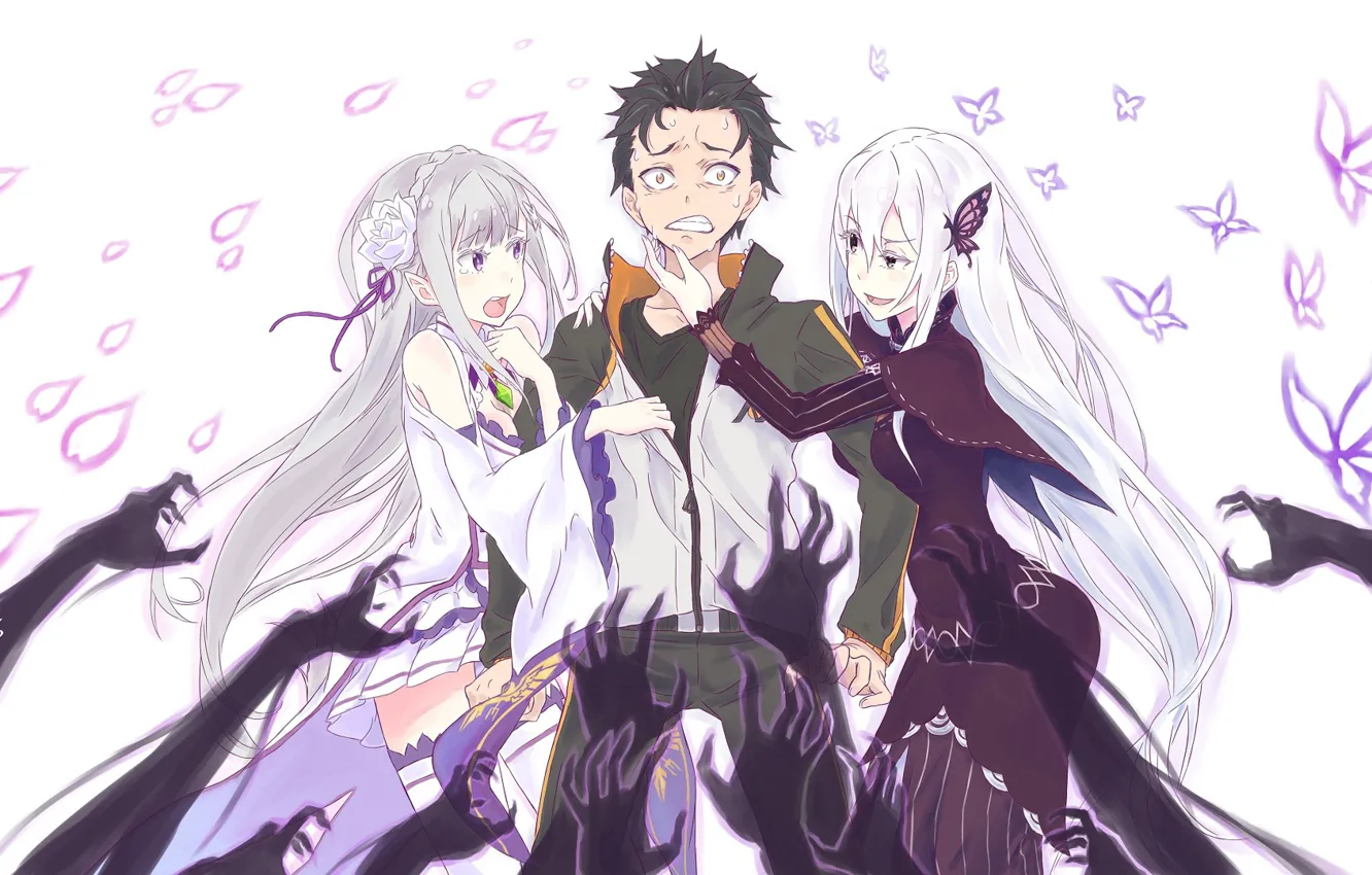 Фото обои аниме, арт, Субару, Эмилия, Re: Zero kara Hajimeru Isekai Seikatsu, С нуля, едьма