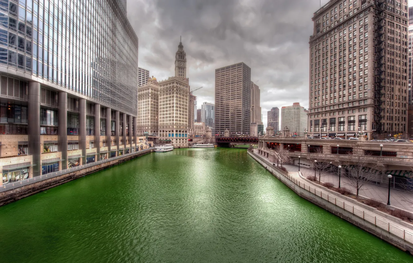 Фото обои город, река, chicago