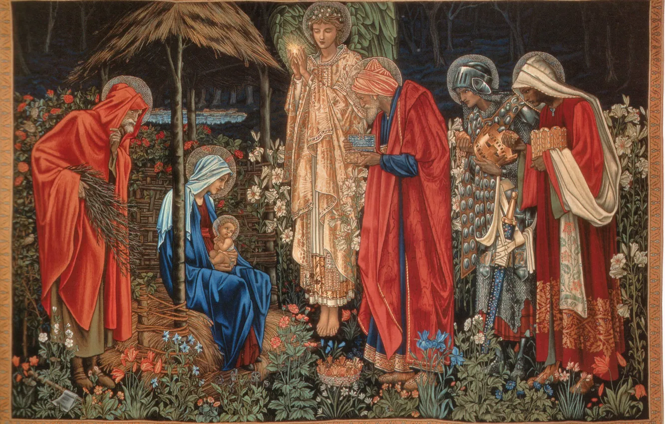Фото обои Поклонение волхвов, Burne-Jones, of_the_Magi, Tapestry, Вифлеемская Звезда, Adoration